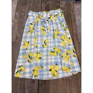 HER DESTINY Women's XL Lemon Gingham Midi Skirt Tie Waist Pleated Flowy Summer